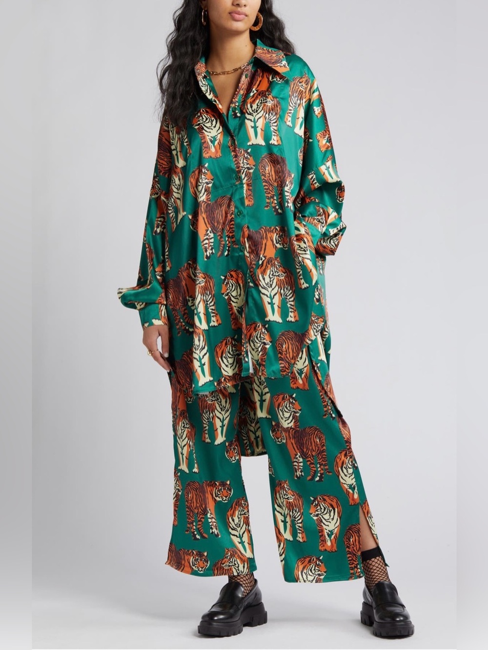 Dressed in LALA Tiger Print Pantsuit - Green and Orange